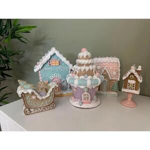Lot of 5 Gingerbread Houses & sled